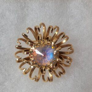 Vintage Sarah Coventry Mid Century Gold-Tone Iridescent Glass Flower Brooch